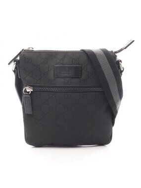 Gucci Shoulder Bag GG Pattern Black Nylon Leather